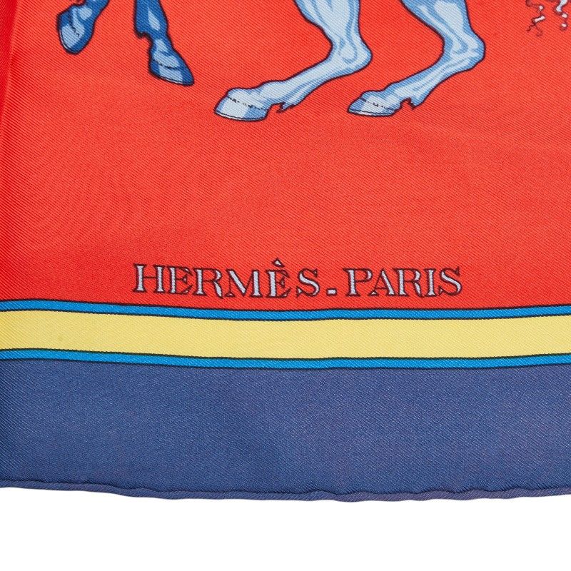 Hermes Carre 90 Carrousel Carousel Scarf Red Blue Multicolor Silk — view 4
