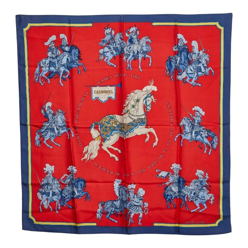 Hermes Carre 90 Carrousel Carousel Scarf Red Blue Multicolor Silk