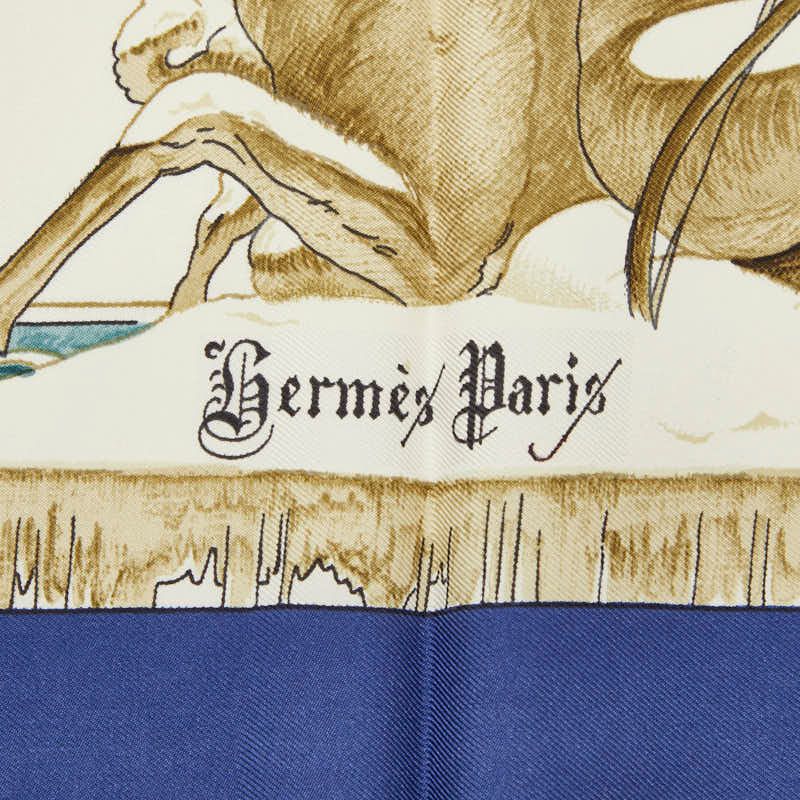 Hermes Carre 90 L'hiver Winter Fire Scarf Blue Ivory Multicolor Silk — view 3