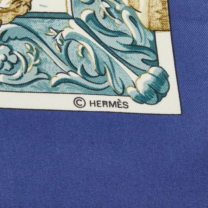 Hermes Carre 90 L'hiver Winter Fire Scarf Blue Ivory Multicolor Silk — view 4