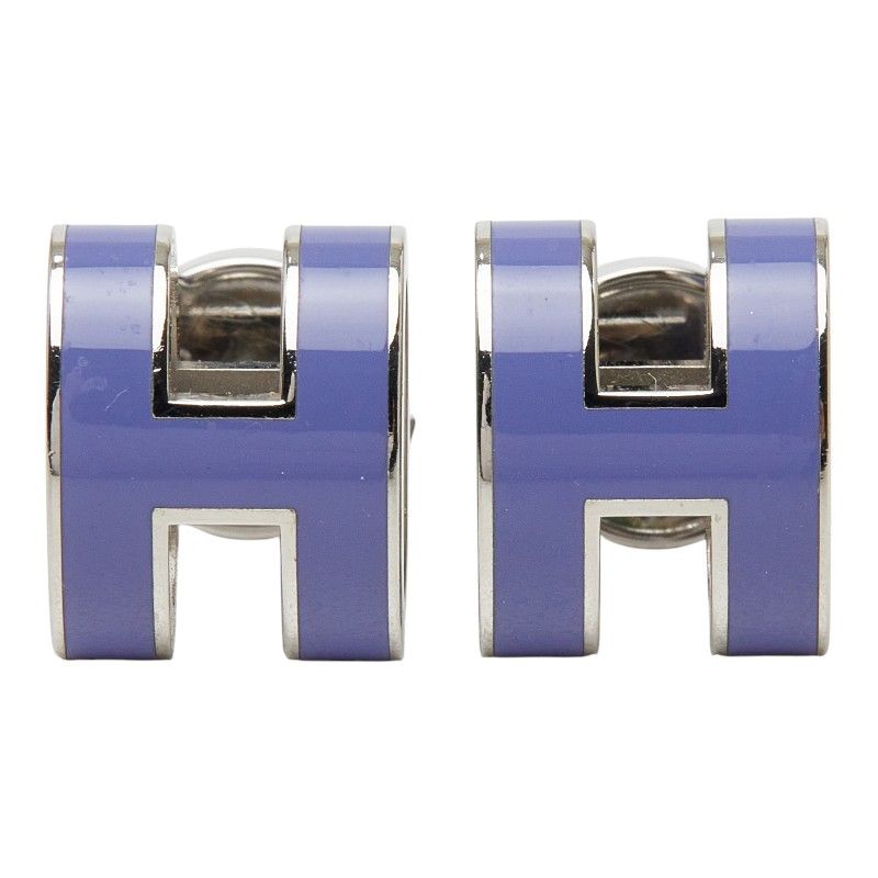 Hermes Pop H Earrings Silver Purple Metal — view 2