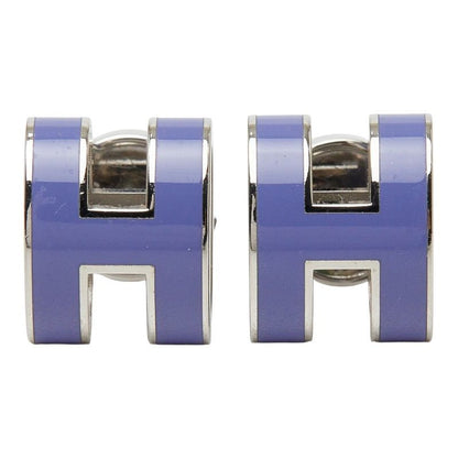 Hermes Pop H Earrings Silver Purple Metal — view 2