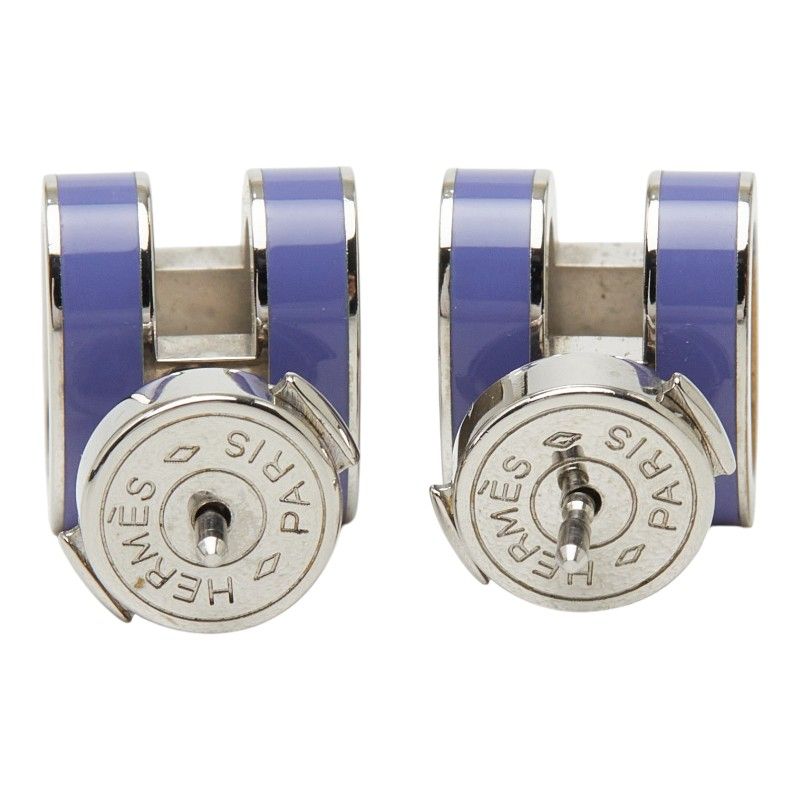 Hermes Pop H Earrings Silver Purple Metal — view 3