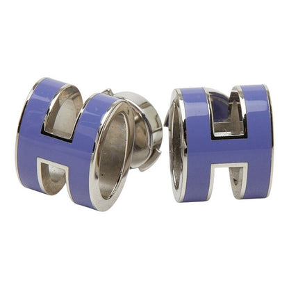 Hermes Pop H Earrings Silver Purple Metal