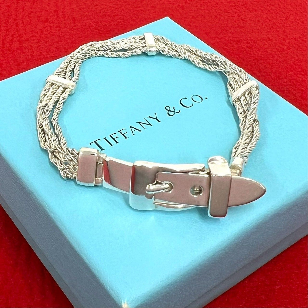 Tiffany & Co Vintage T Rope Bracelet 925 Sterling Silver Belt Chain Bangle