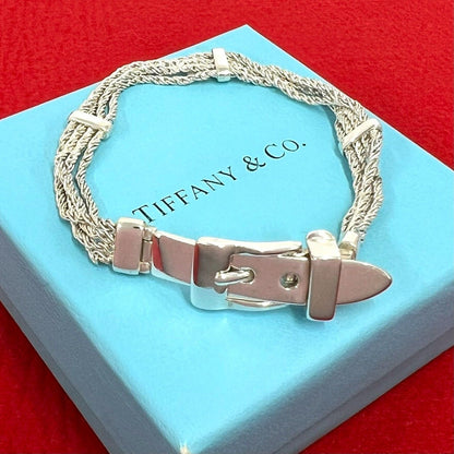 Tiffany & Co Vintage T Rope Bracelet 925 Sterling Silver Belt Chain Bangle
