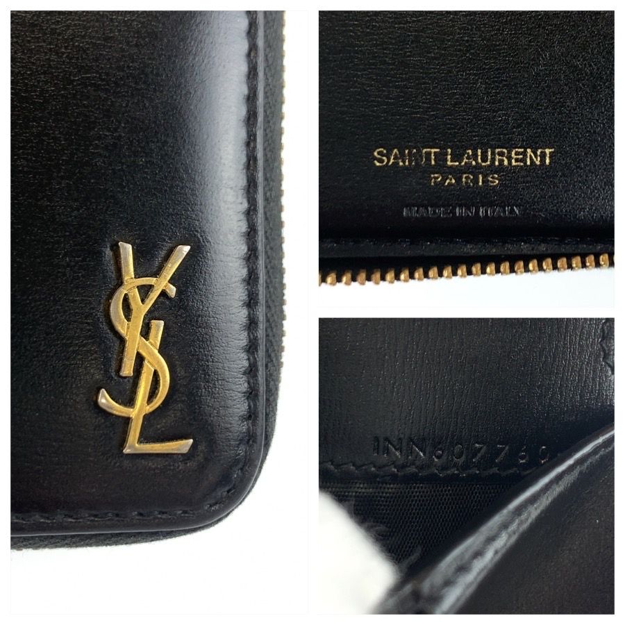 Saint Laurent Paris YSL Tiny Black Gold Leather Fold Wallet — view 3