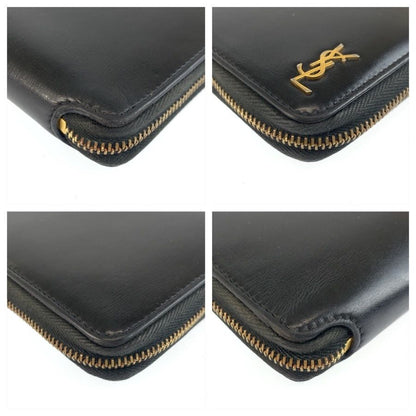 Saint Laurent Paris YSL Tiny Black Gold Leather Fold Wallet — view 7