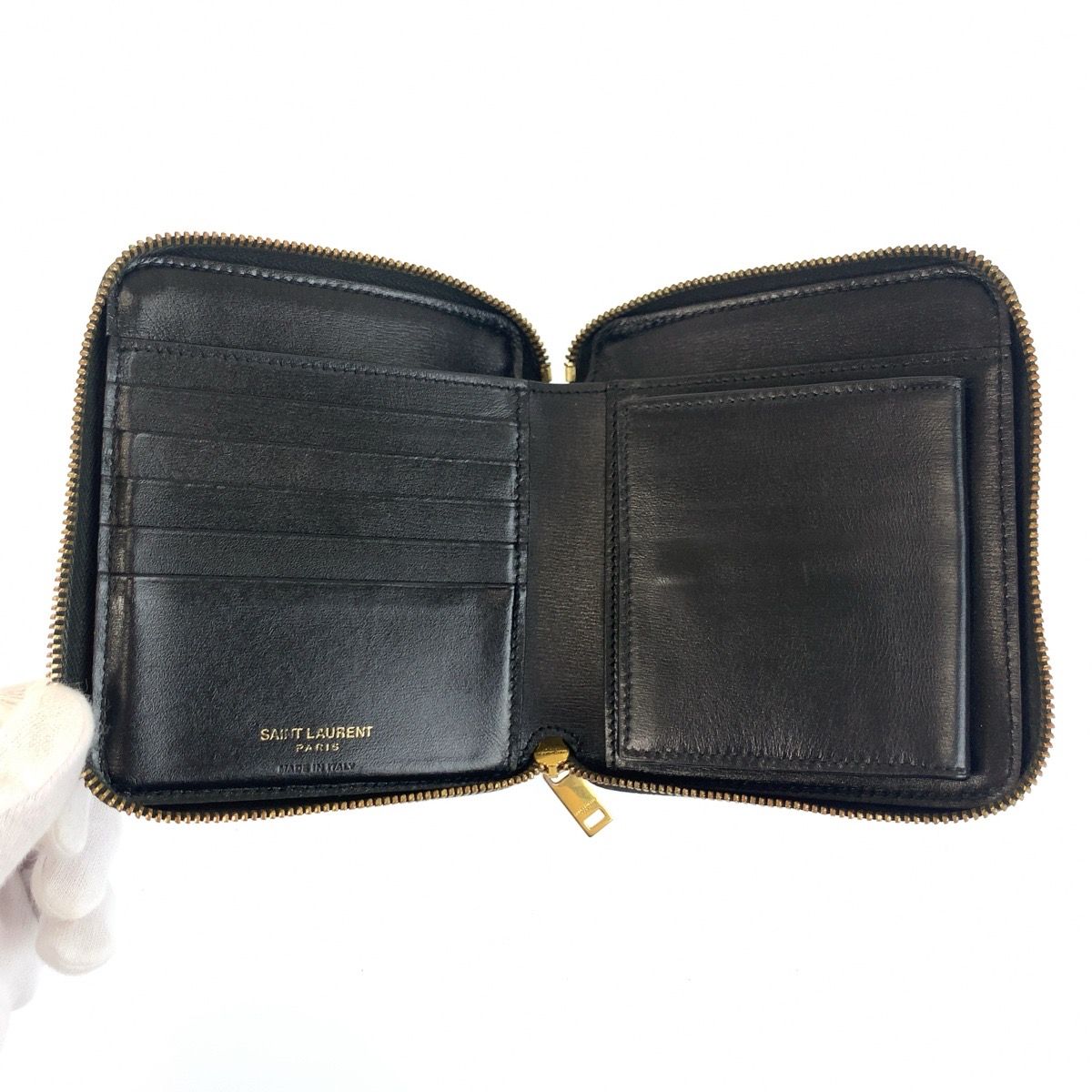 Saint Laurent Paris YSL Tiny Black Gold Leather Fold Wallet — view 4
