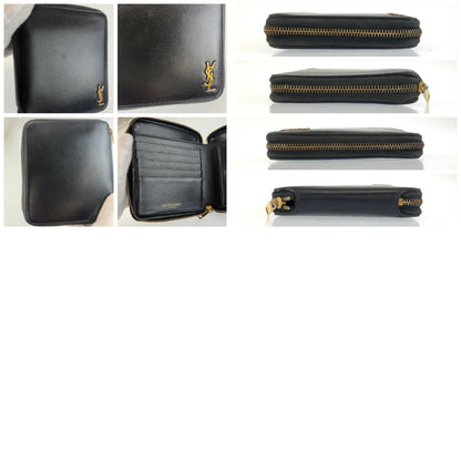 Saint Laurent Paris YSL Tiny Black Gold Leather Fold Wallet — view 9