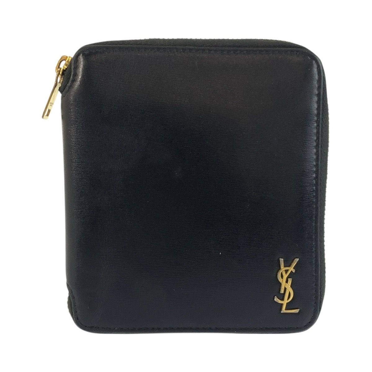 Saint Laurent Paris YSL Tiny Black Gold Leather Fold Wallet