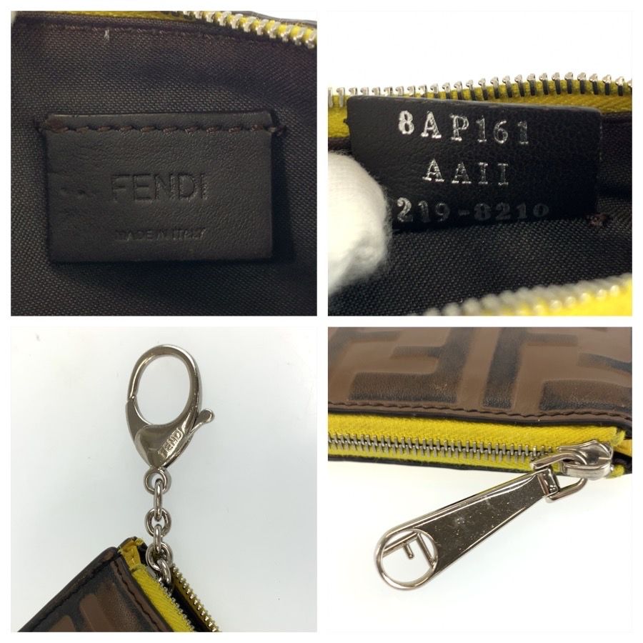 Fendi Zucca Brown Yellow Silver Leather Coin Case Fragment — view 3