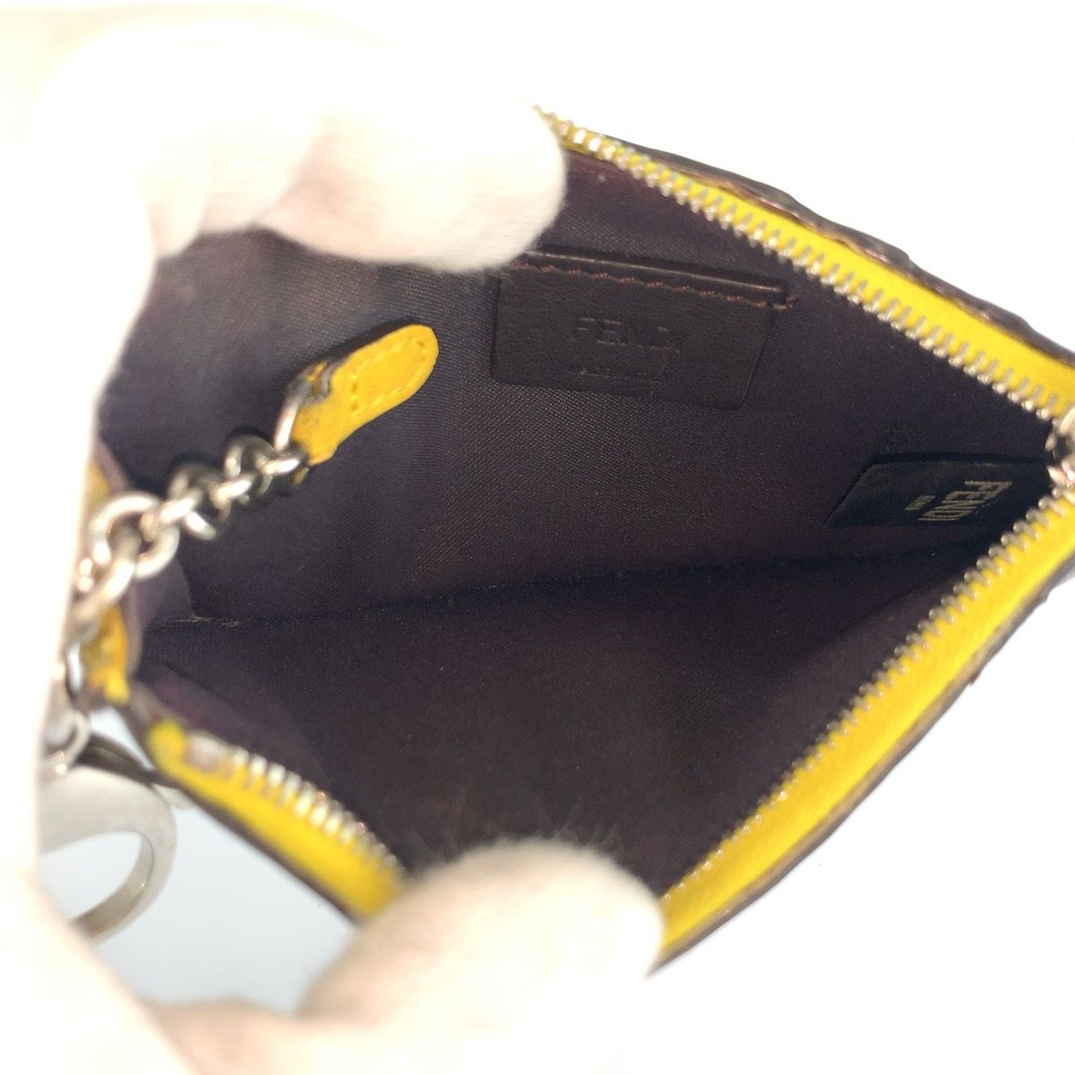 Fendi Zucca Brown Yellow Silver Leather Coin Case Fragment — view 4