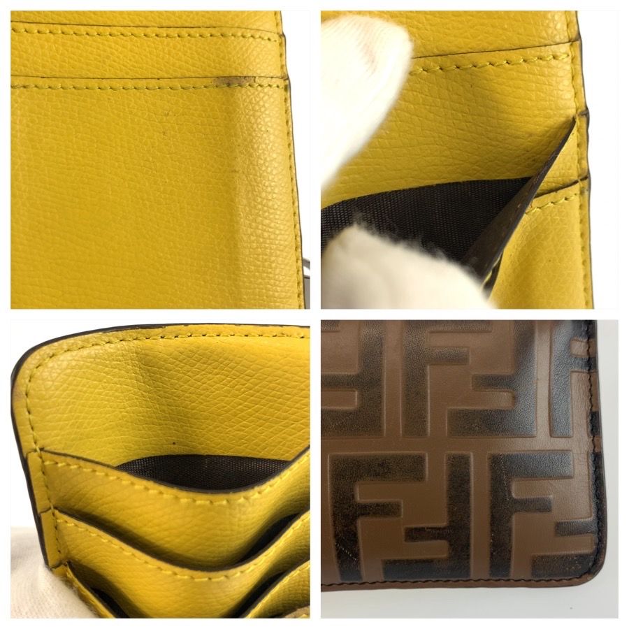 Fendi Zucca Brown Yellow Silver Leather Coin Case Fragment — view 7