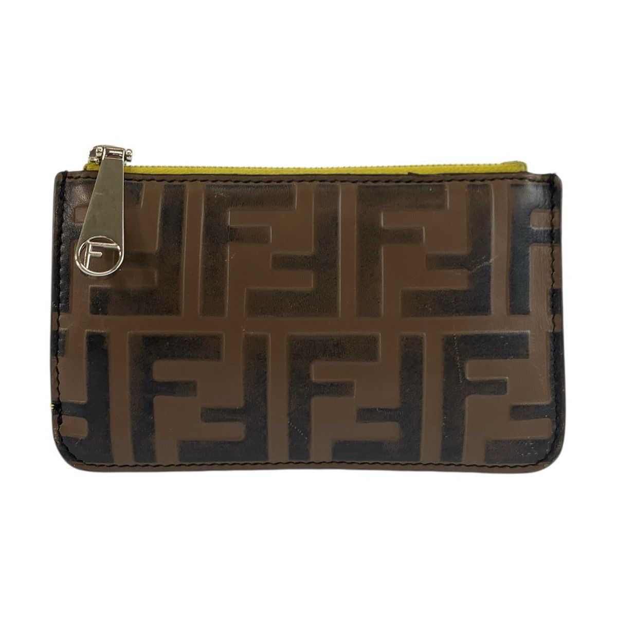 Fendi Zucca Brown Yellow Silver Leather Coin Case Fragment