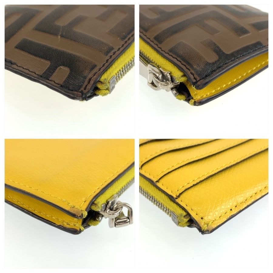 Fendi Zucca Brown Yellow Silver Leather Coin Case Fragment — view 6