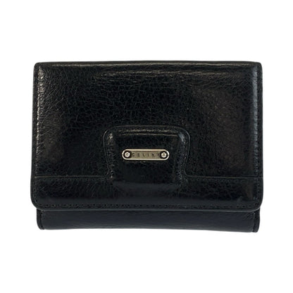 Celine Black Silver Leather Folded Wallet Compact
