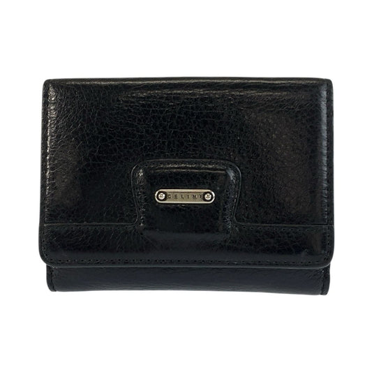 Celine Black Silver Leather Folded Wallet Compact