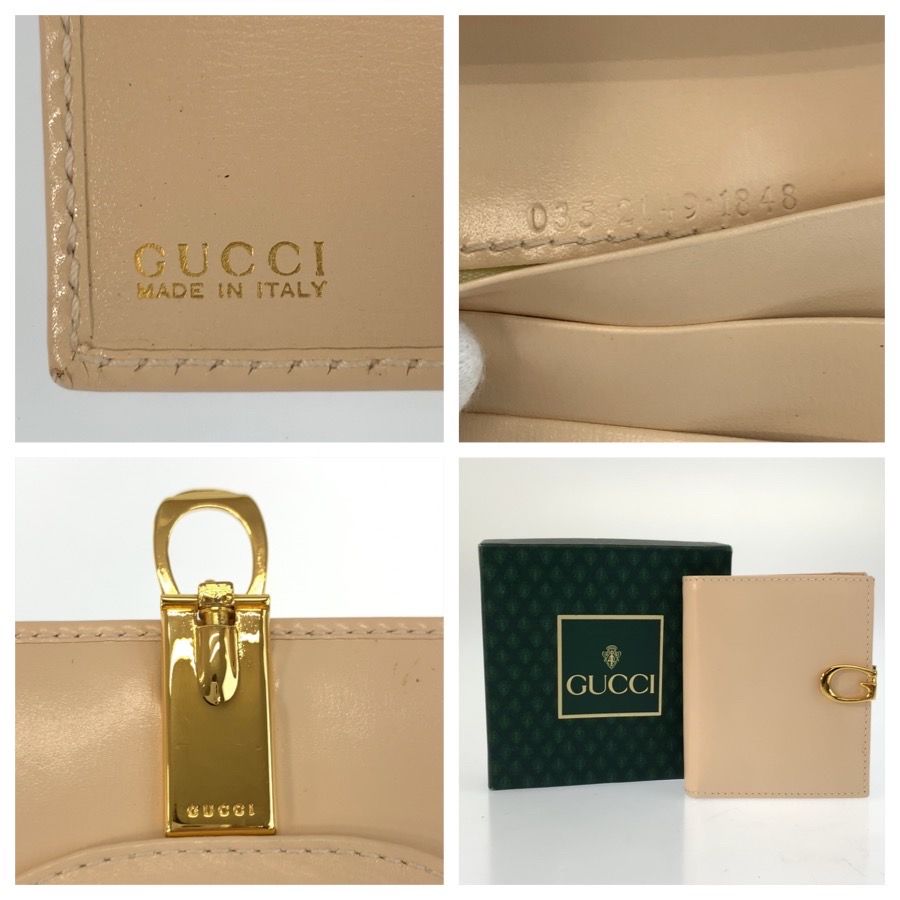 Gucci Logo Beige Gold Leather 035 Fold Wallet Compact — view 3