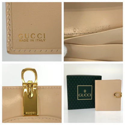 Gucci Logo Beige Gold Leather 035 Fold Wallet Compact — view 3