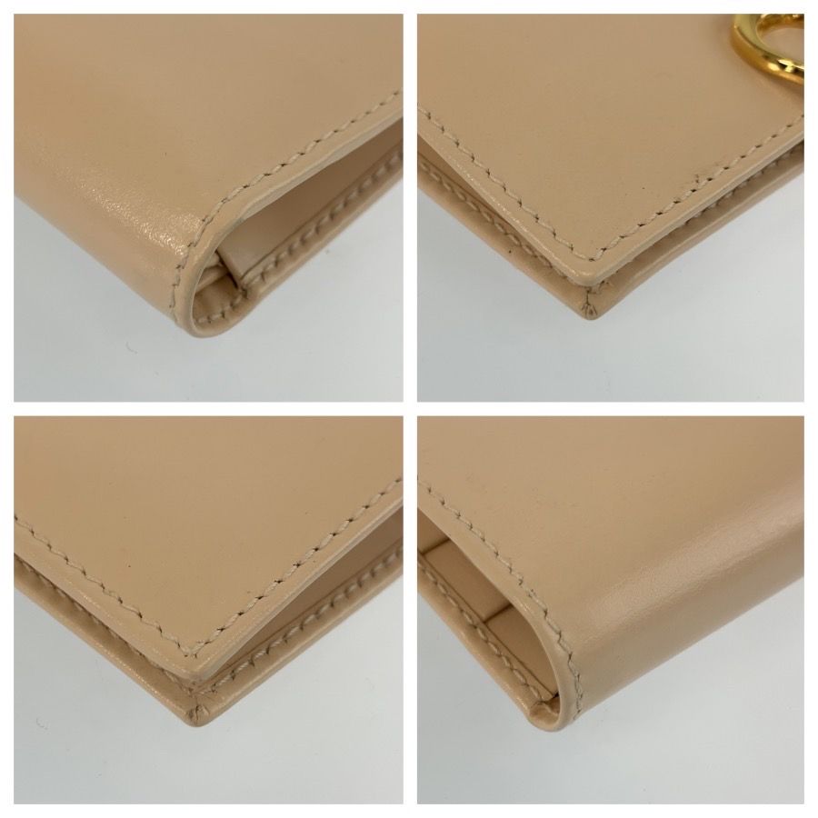 Gucci Logo Beige Gold Leather 035 Fold Wallet Compact — view 7