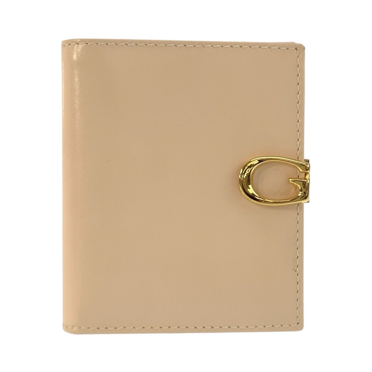 Gucci Logo Beige Gold Leather 035 Fold Wallet Compact