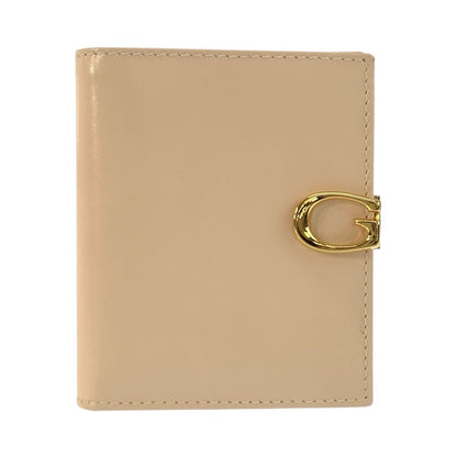 Gucci Logo Beige Gold Leather 035 Fold Wallet Compact