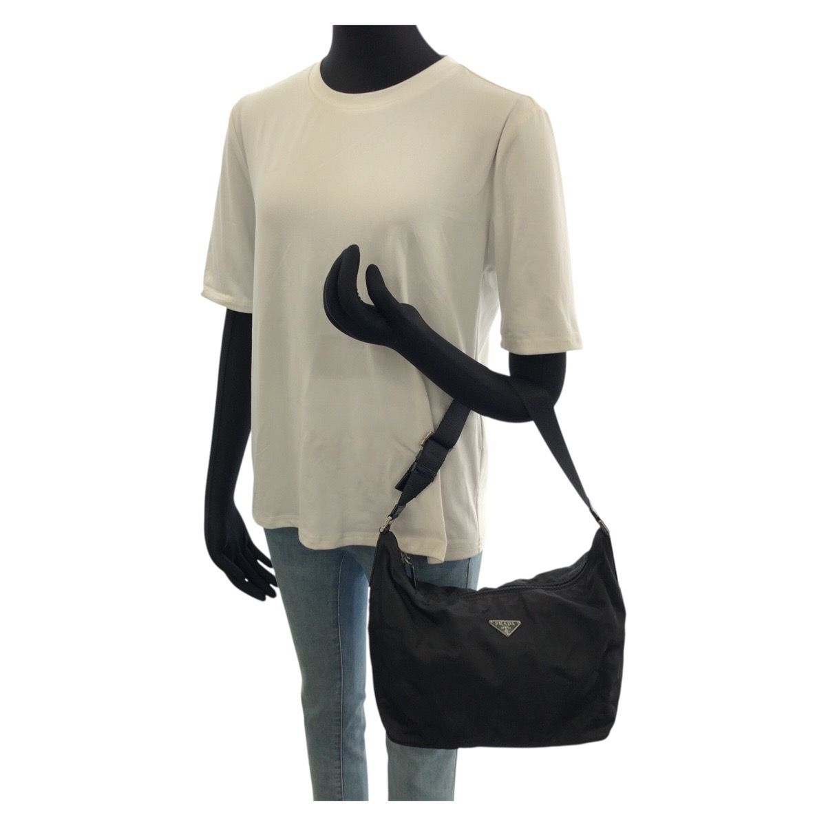 Prada Tessuto Black Silver Nylon Shoulder Bag — view 7