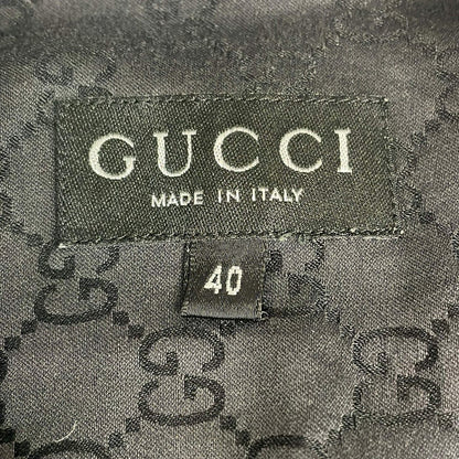 Gucci Long Sleeve Shirt Blouse 40 M Dark Brown Silk Blend GG Pattern — view 3