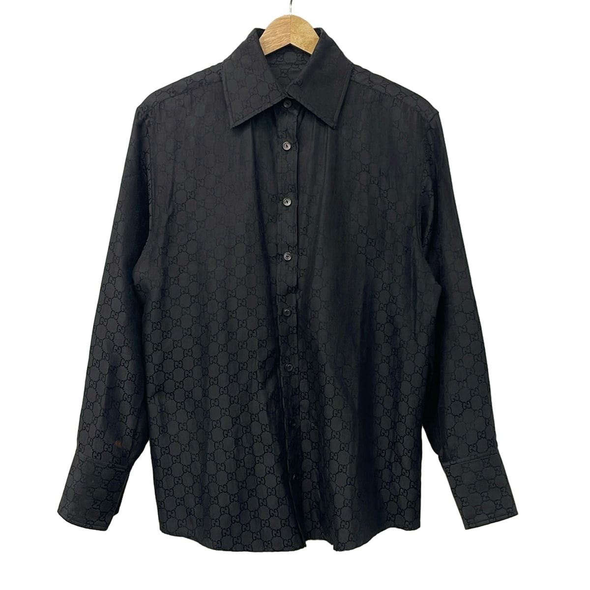 Gucci Long Sleeve Shirt Blouse 40 M Dark Brown Silk Blend GG Pattern