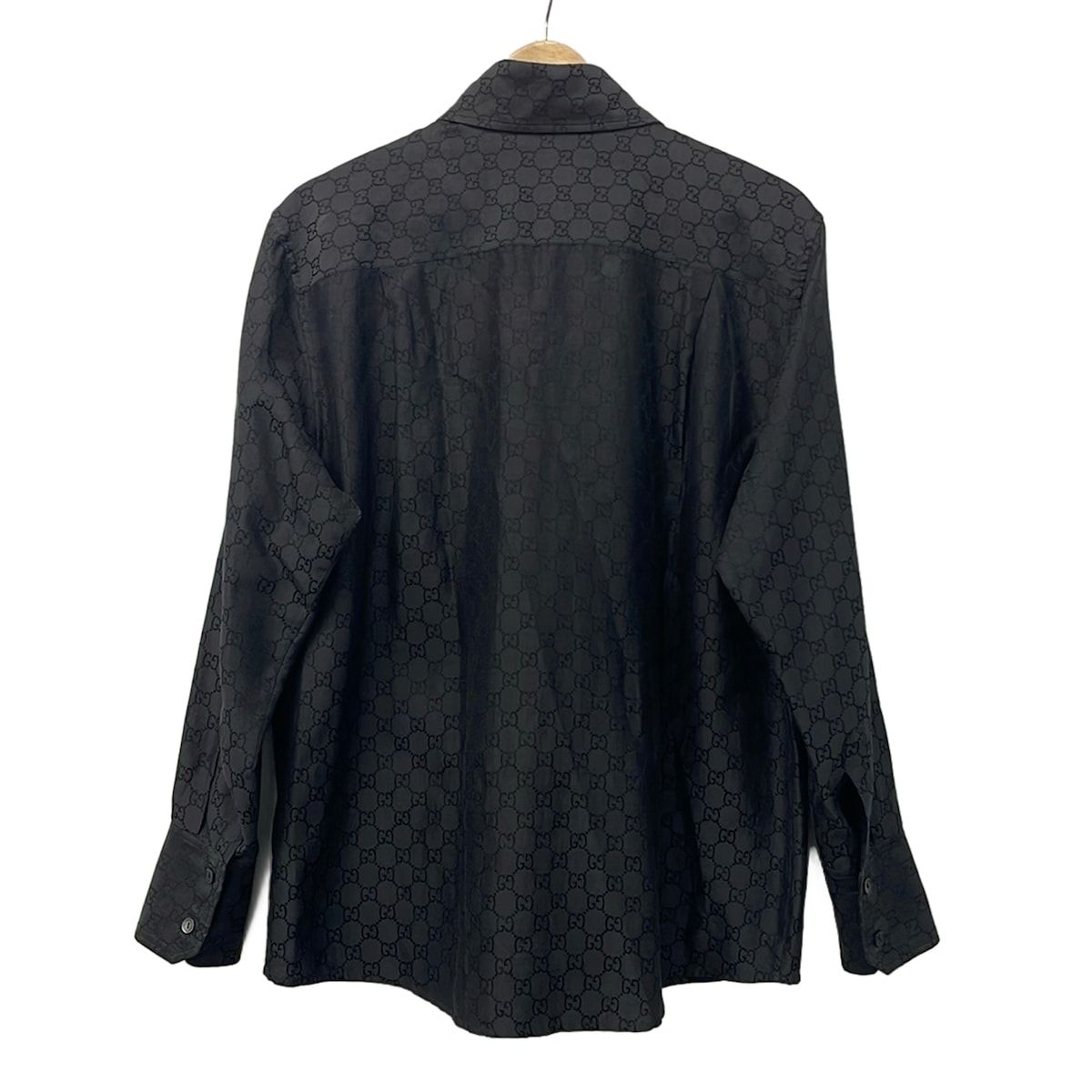 Gucci Long Sleeve Shirt Blouse 40 M Dark Brown Silk Blend GG Pattern — view 2