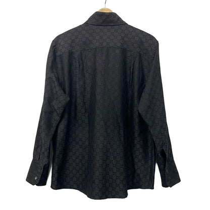 Gucci Long Sleeve Shirt Blouse 40 M Dark Brown Silk Blend GG Pattern — view 2