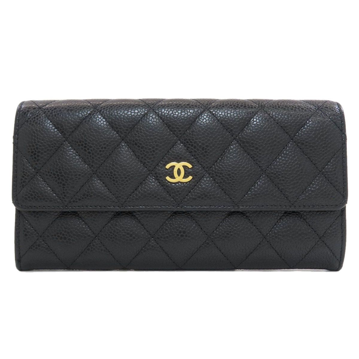 Chanel Quilted CC Logo Gold Wallet Grained Calfskin
