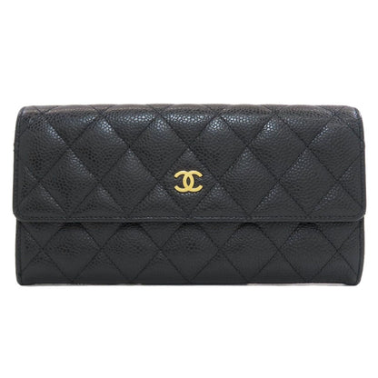 Chanel Quilted CC Logo Gold Wallet Grained Calfskin