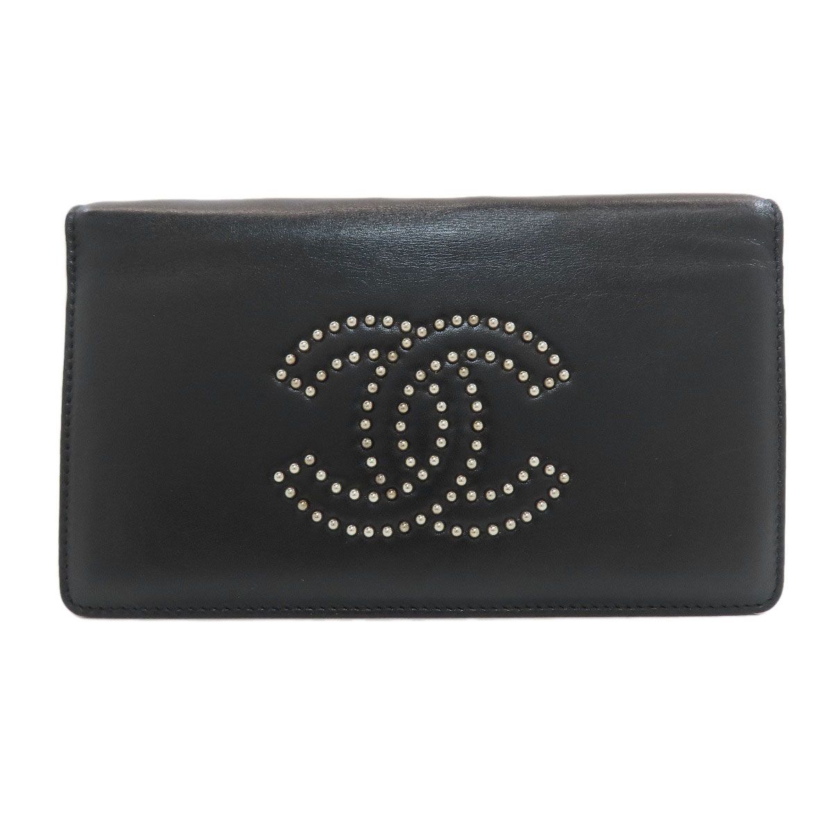 Chanel CC Logo Studs Silver Wallet Leather