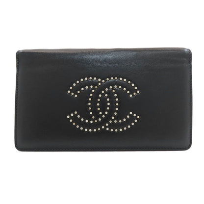 Chanel CC Logo Studs Silver Wallet Leather