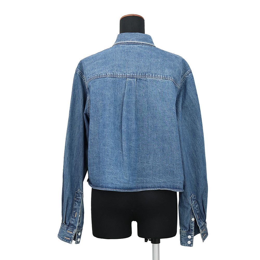 Celine Long Sleeve Shirt Triomphe Embroidered Cropped Denim M — view 2