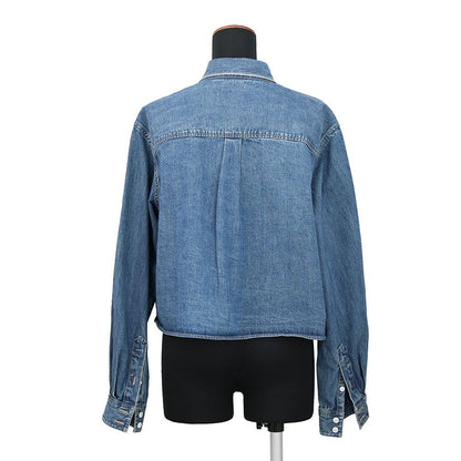 Celine Long Sleeve Shirt Triomphe Embroidered Cropped Denim M — view 2