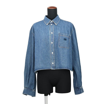 Celine Long Sleeve Shirt Triomphe Embroidered Cropped Denim M