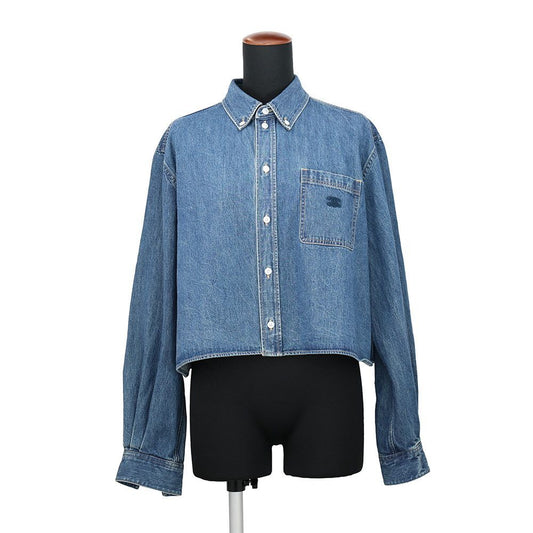 Celine Long Sleeve Shirt Triomphe Embroidered Cropped Denim M