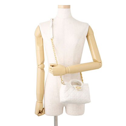 Dior Handbag Joli Top Handle Mini Lambskin Faux Pearl 2-Way Shoulder White — view 4