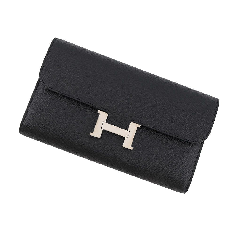 Hermes Wallet Constance Long Black Silver Epsom