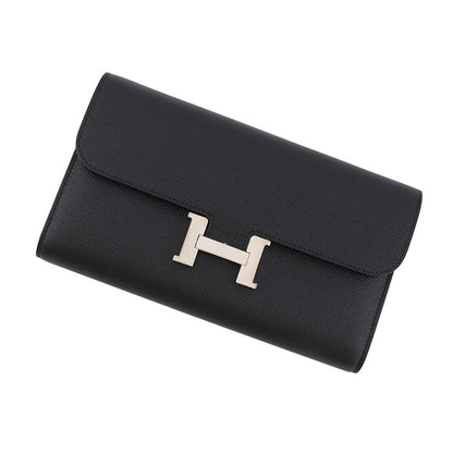 Hermes Wallet Constance Long Black Silver Epsom
