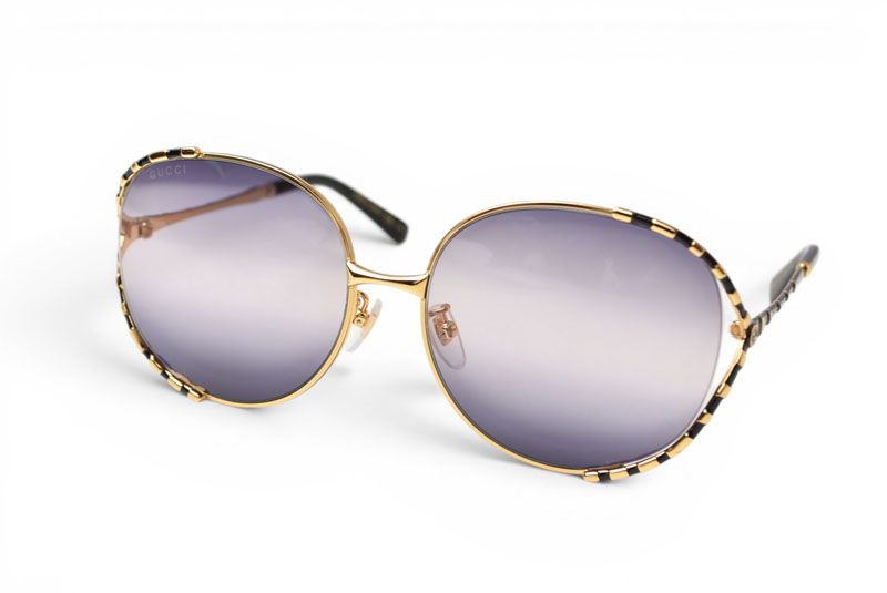 Gucci Sunglasses Round Gold Black Gradient Lens Eyewear