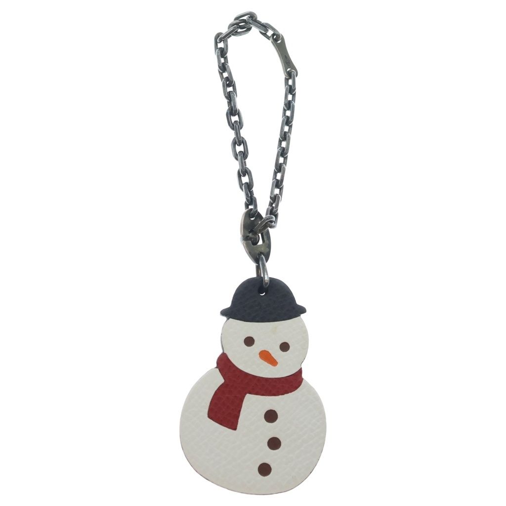Hermes Snow Man Snowman Epsom Leather Charm White Keychain