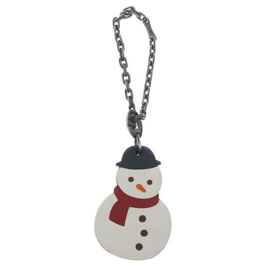Hermes Snow Man Snowman Epsom Leather Charm White Keychain