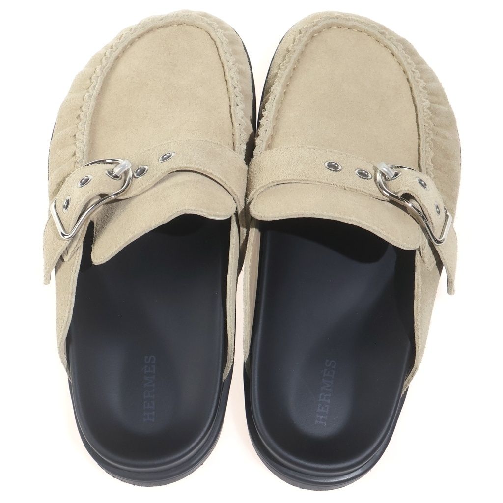 Hermes Vo Velour Leather Sandals Beige — view 4