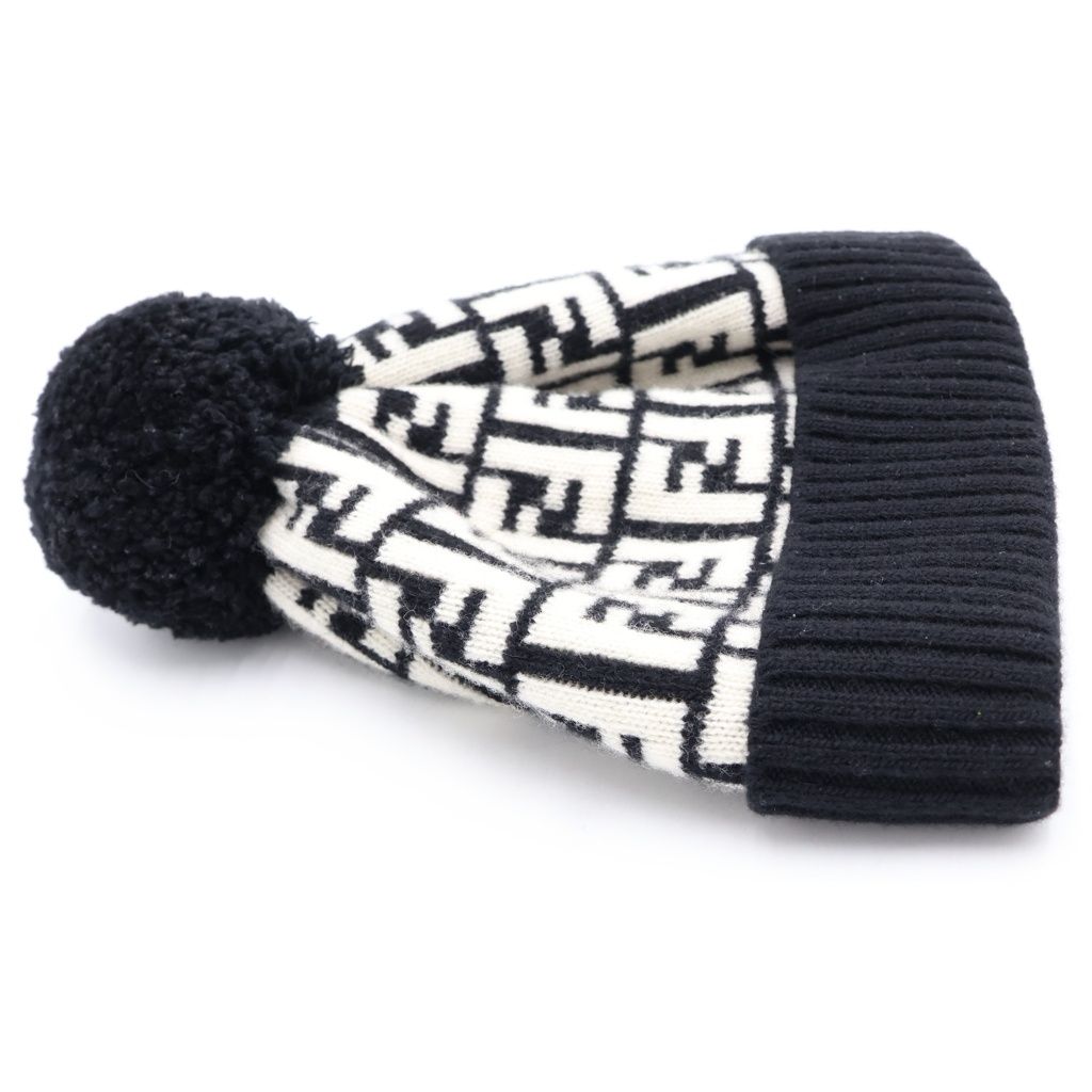 Fendi Zucca Pattern Pom Knit Cap Hat Black White — view 4