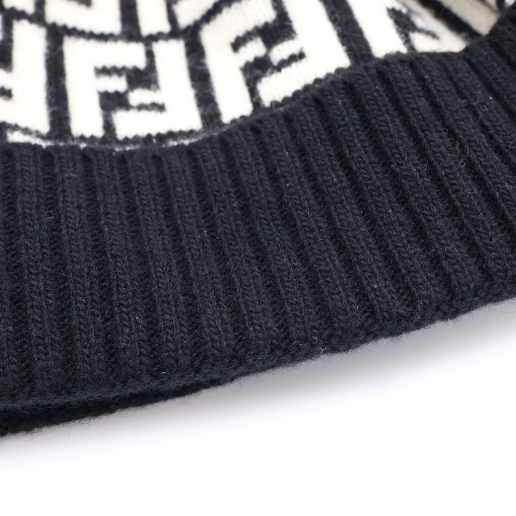Fendi Zucca Pattern Pom Knit Cap Hat Black White — view 5