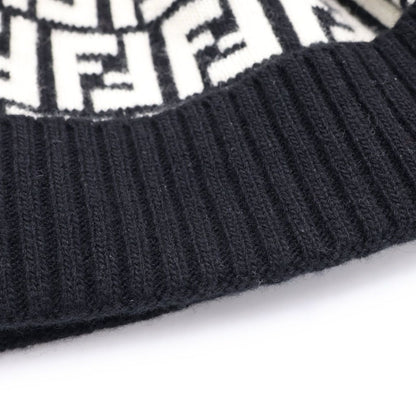 Fendi Zucca Pattern Pom Knit Cap Hat Black White — view 5